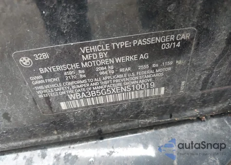 2014 BMW 328I xDrive z USA, uszkodzony, nr VIN WBA3B5G5XENS10019